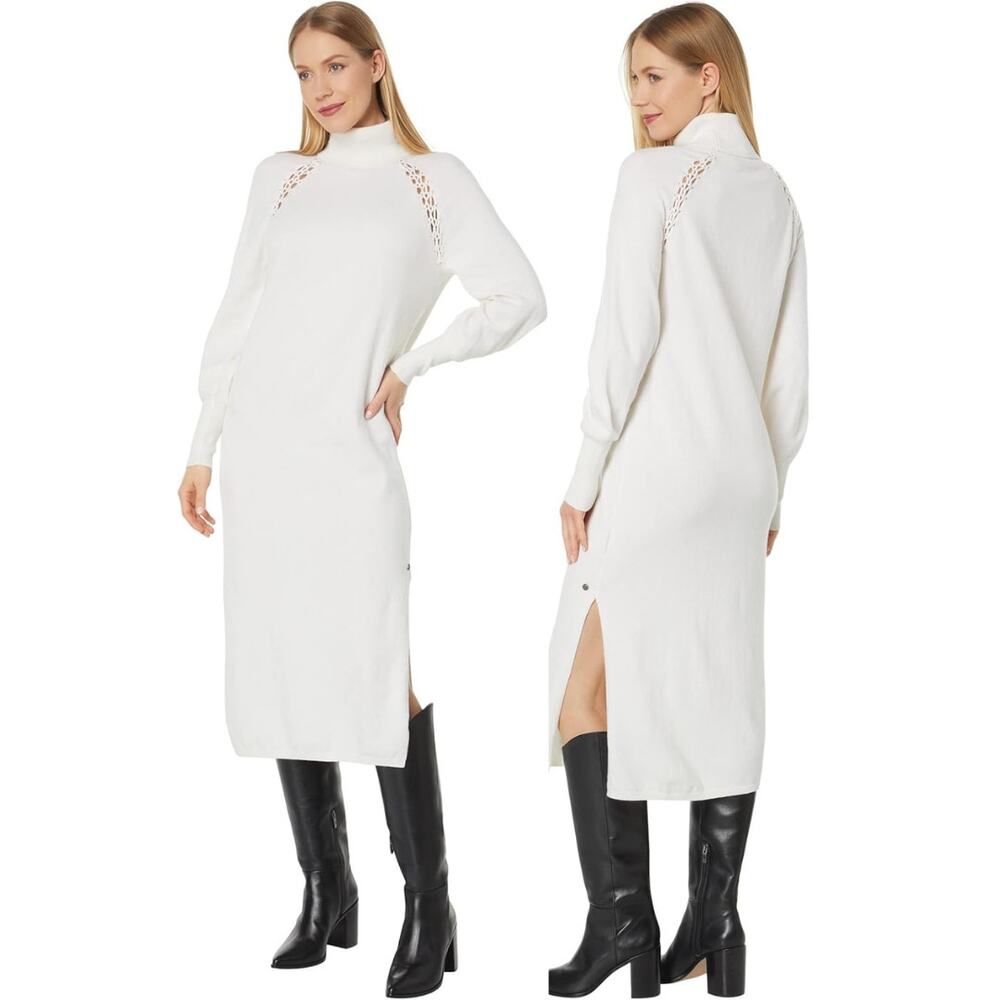 Ted Baker Malorri Stitch Insert Midi Sweater Dress Turtleneck Wool Old Money S